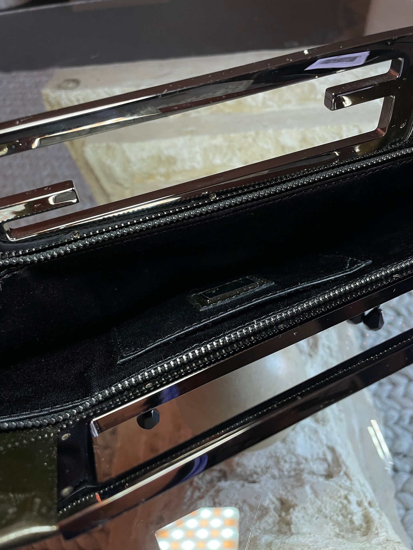 Fendi Black Patent Leather Beaded Clutch