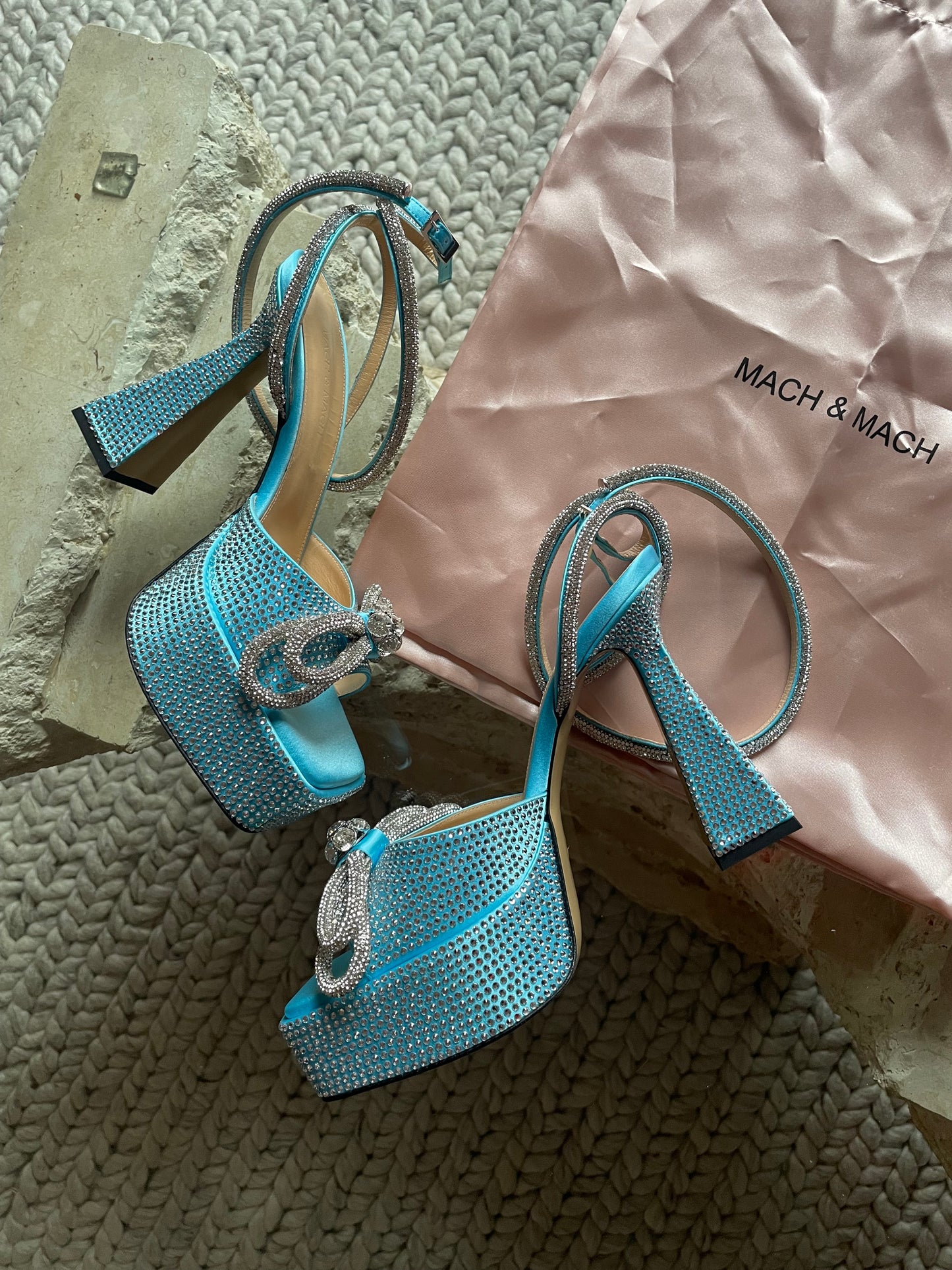 Mach & Mach Double Bow Sparkly Square Toe Platform