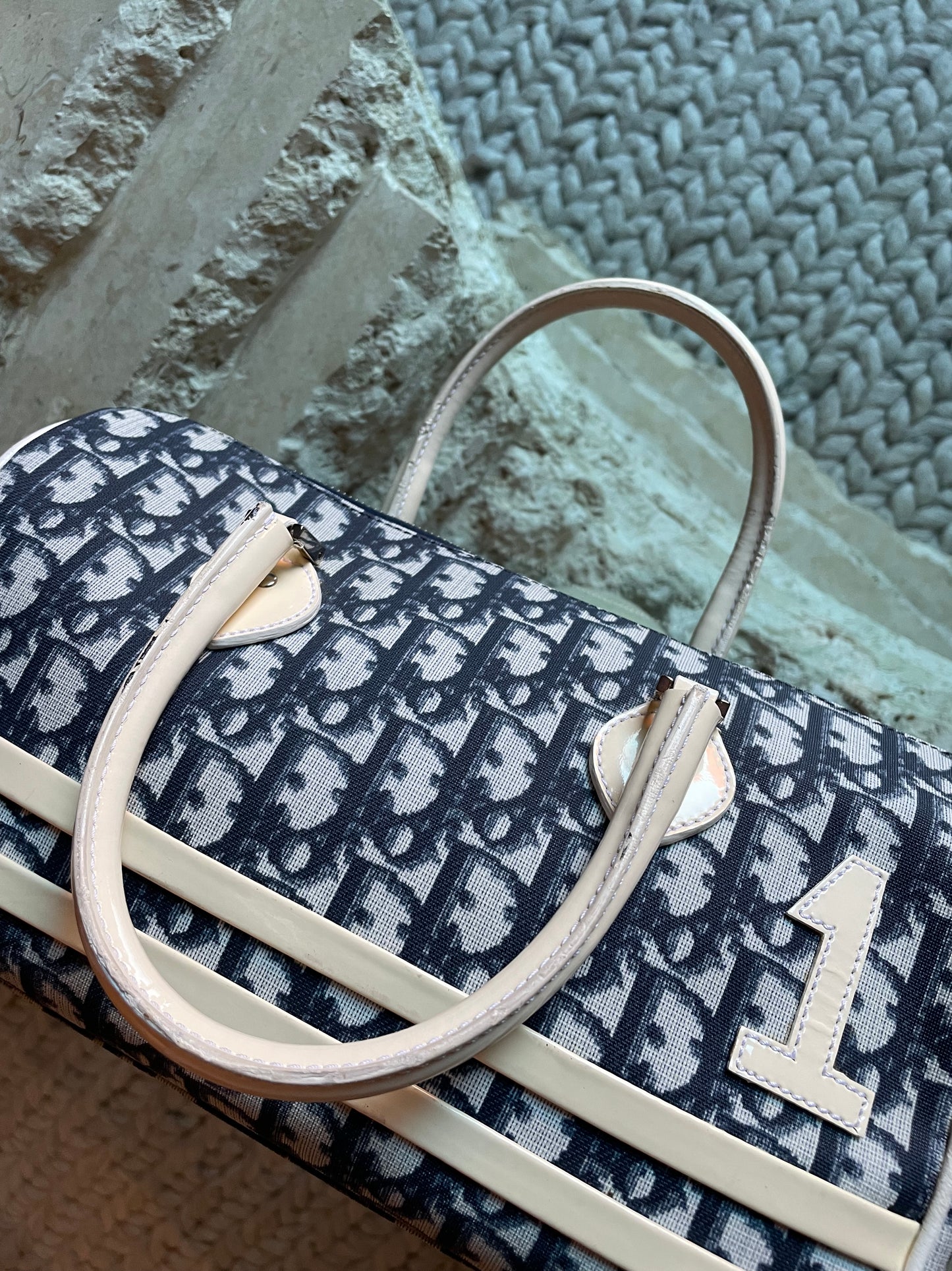 Christian Dior Blue Trotter Diorissimo Canvas Boston Bag