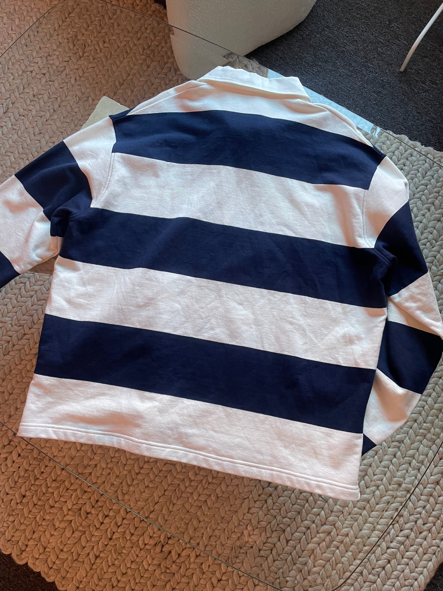 Ami Paris White & Navy Stripe Polo