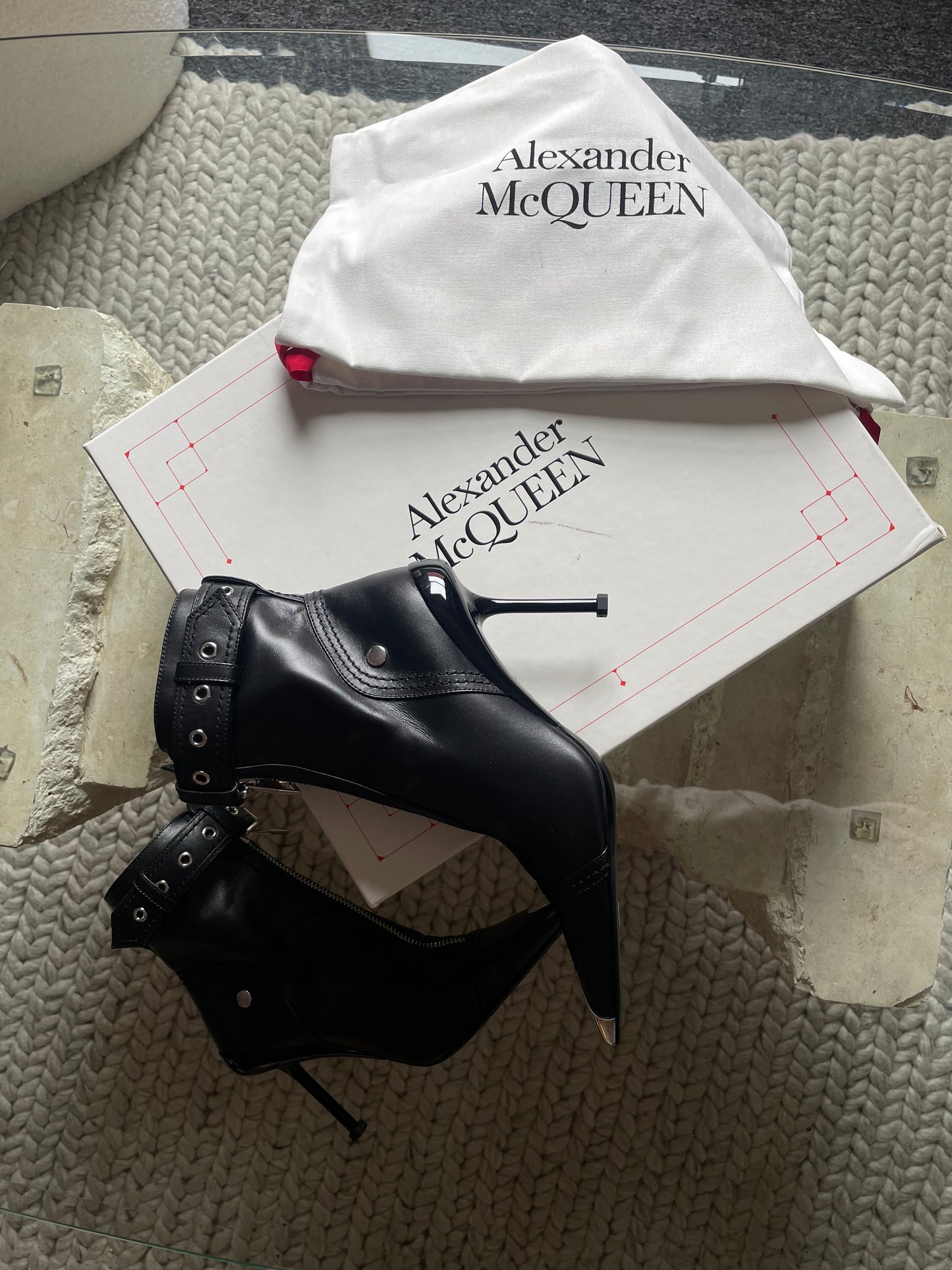 Alexander McQueen Leather Buckle-Cuff Stiletto Moto Booties