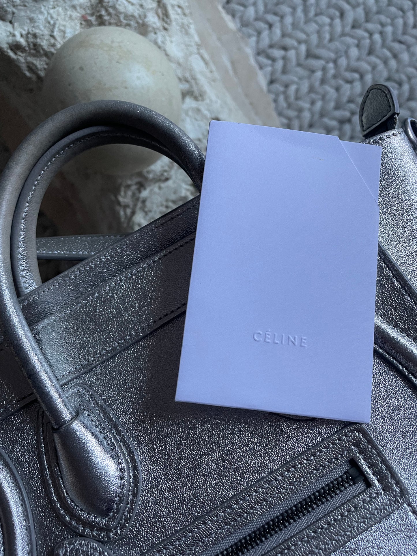 Celine Luggage Nano Shopper Metallic Leather Bag