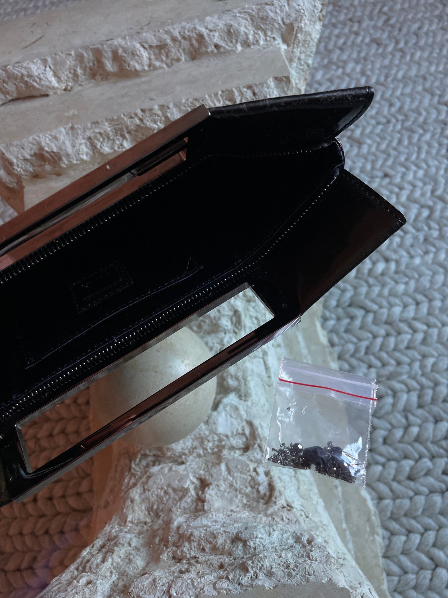 Fendi Black Patent Leather Beaded Clutch