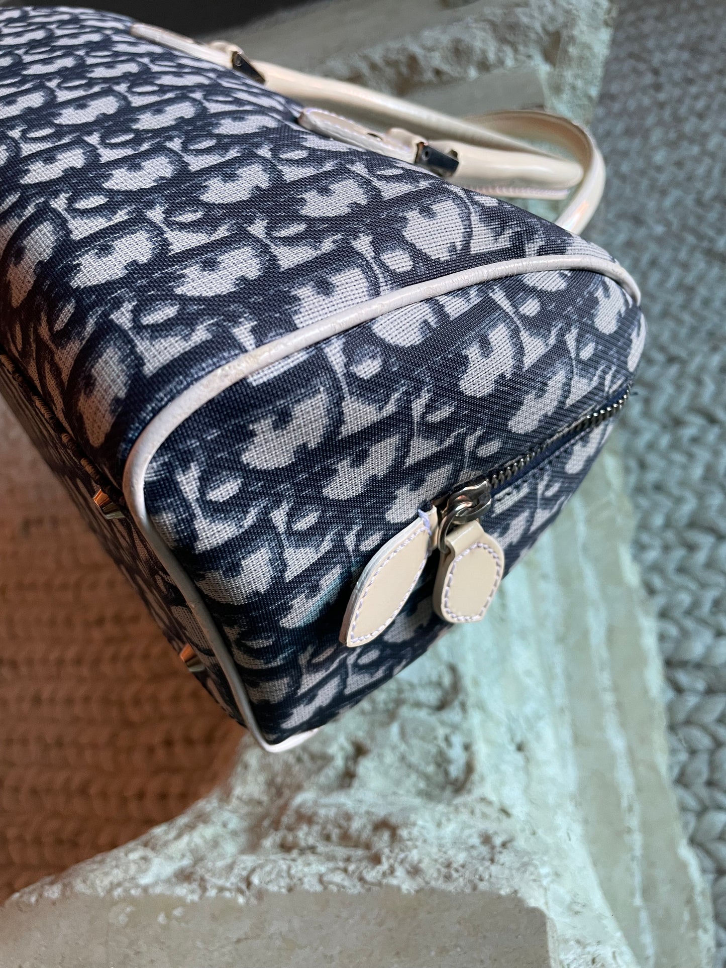 Christian Dior Blue Trotter Diorissimo Canvas Boston Bag