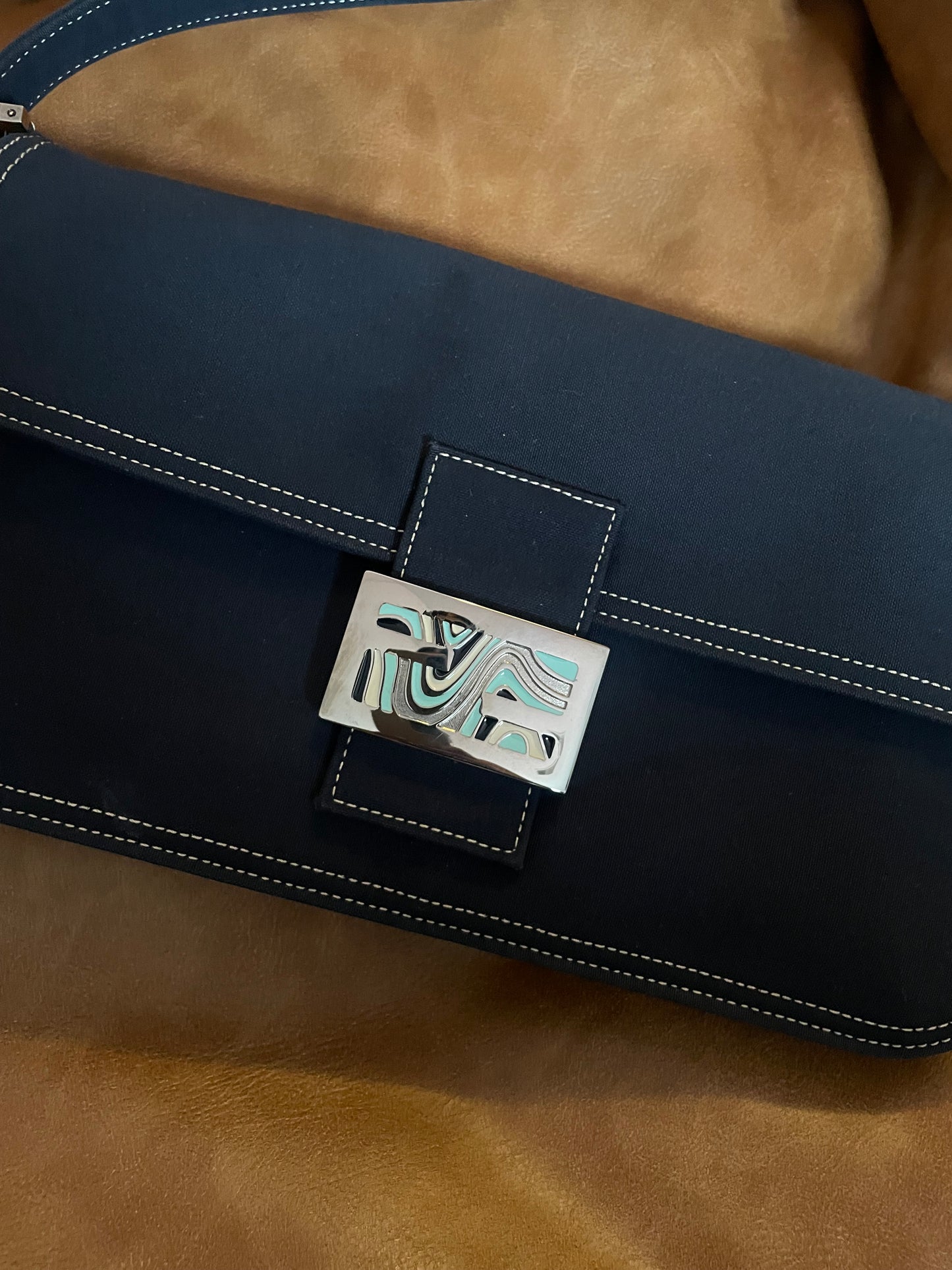 Fendi Denim Accordion Baguette