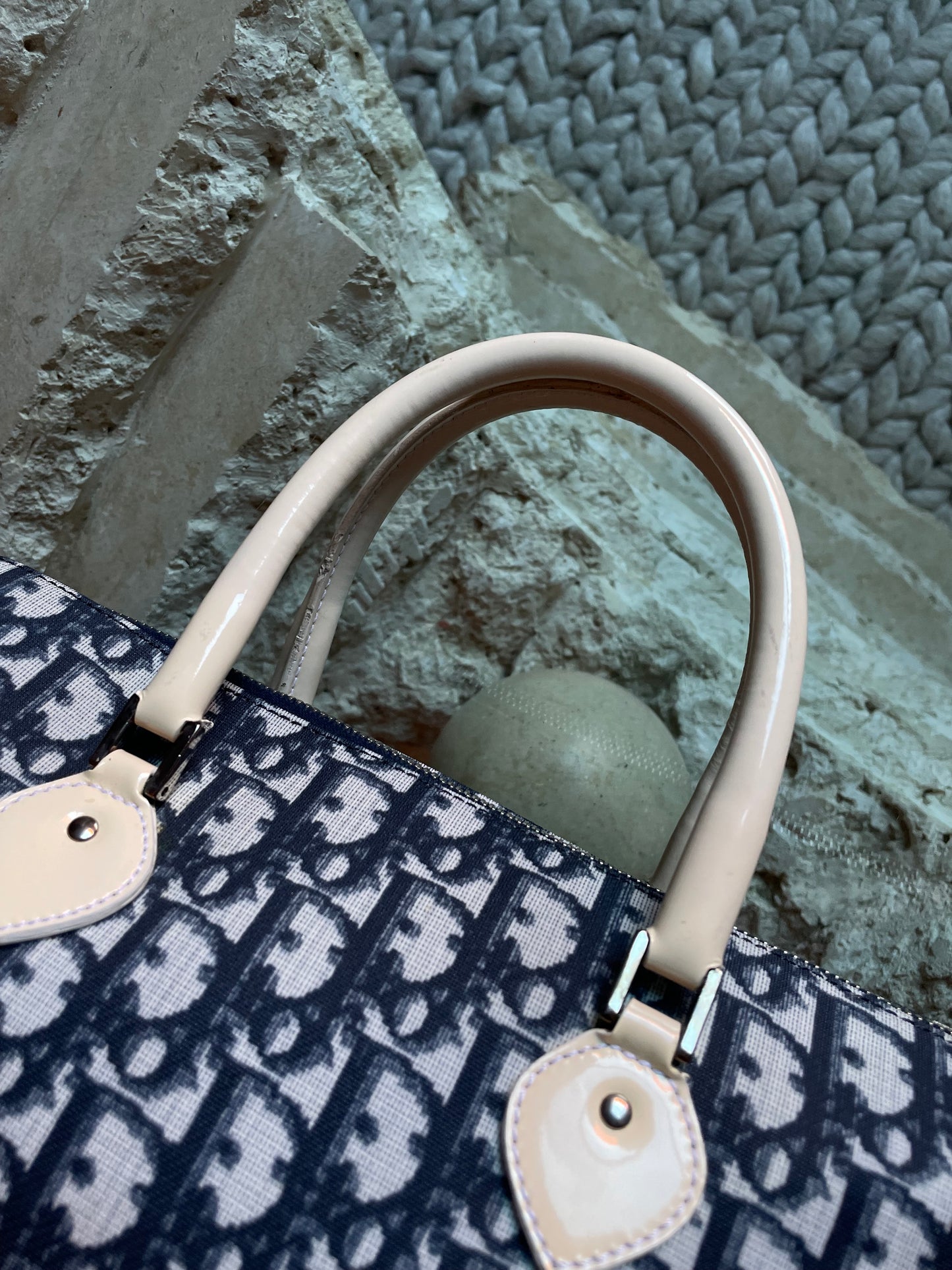 Christian Dior Blue Trotter Diorissimo Canvas Boston Bag