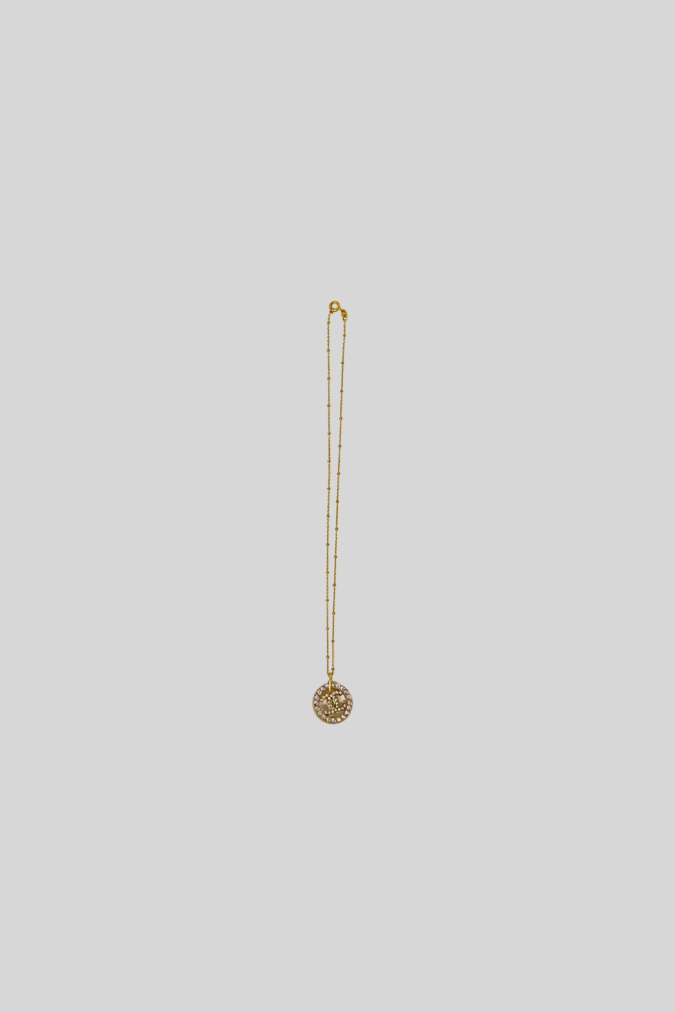 Chanel Button AB Crystal Necklace on 16" Gold Vermeil Chain