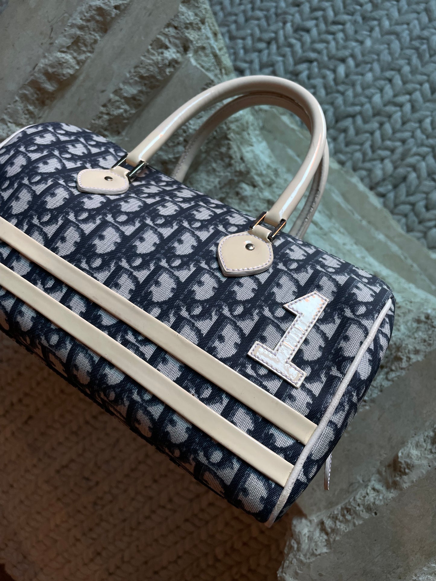 Christian Dior Blue Trotter Diorissimo Canvas Boston Bag