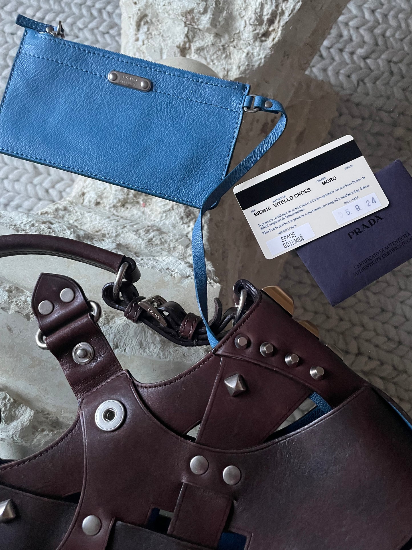 Prada Studded Vitello Cross Bag