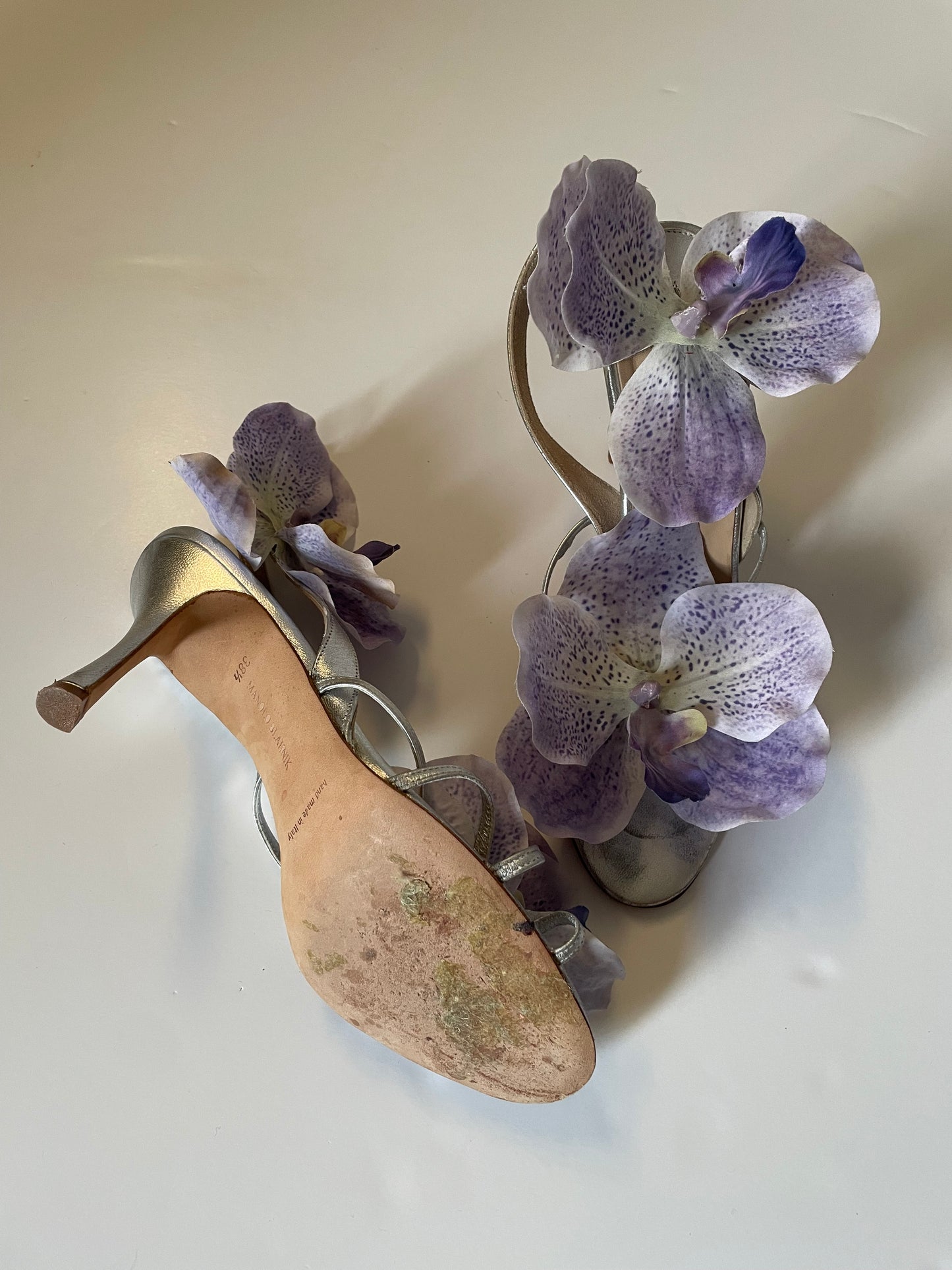 Manolo Blahnik Silver Flower Sandals