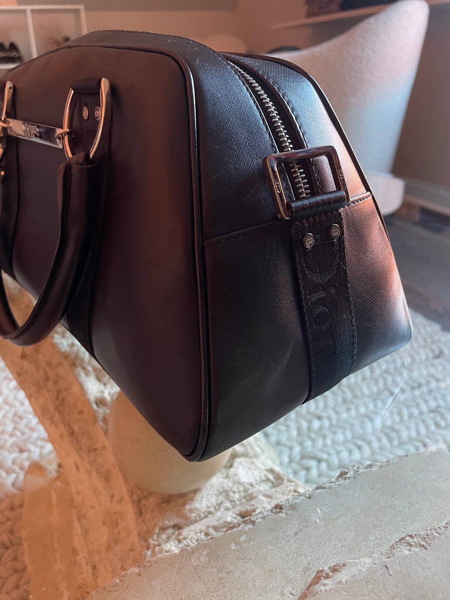 Dior Hardcore Black Leather Crystal Hook Bowling Bag