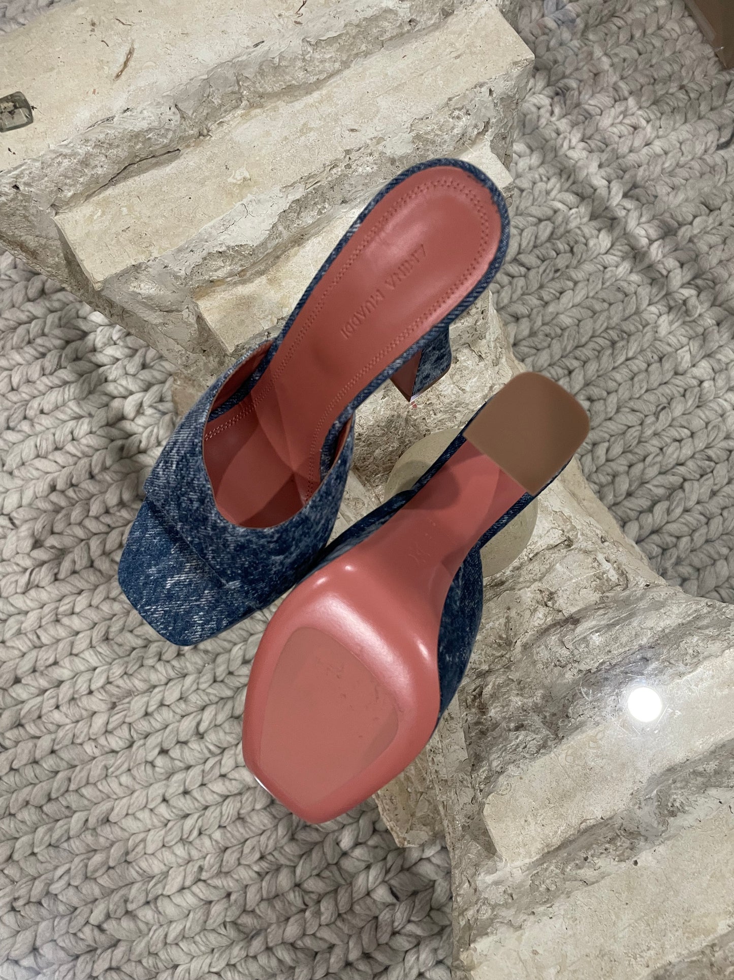 Amina Muaddi Dalida Denim Platform Sandals
