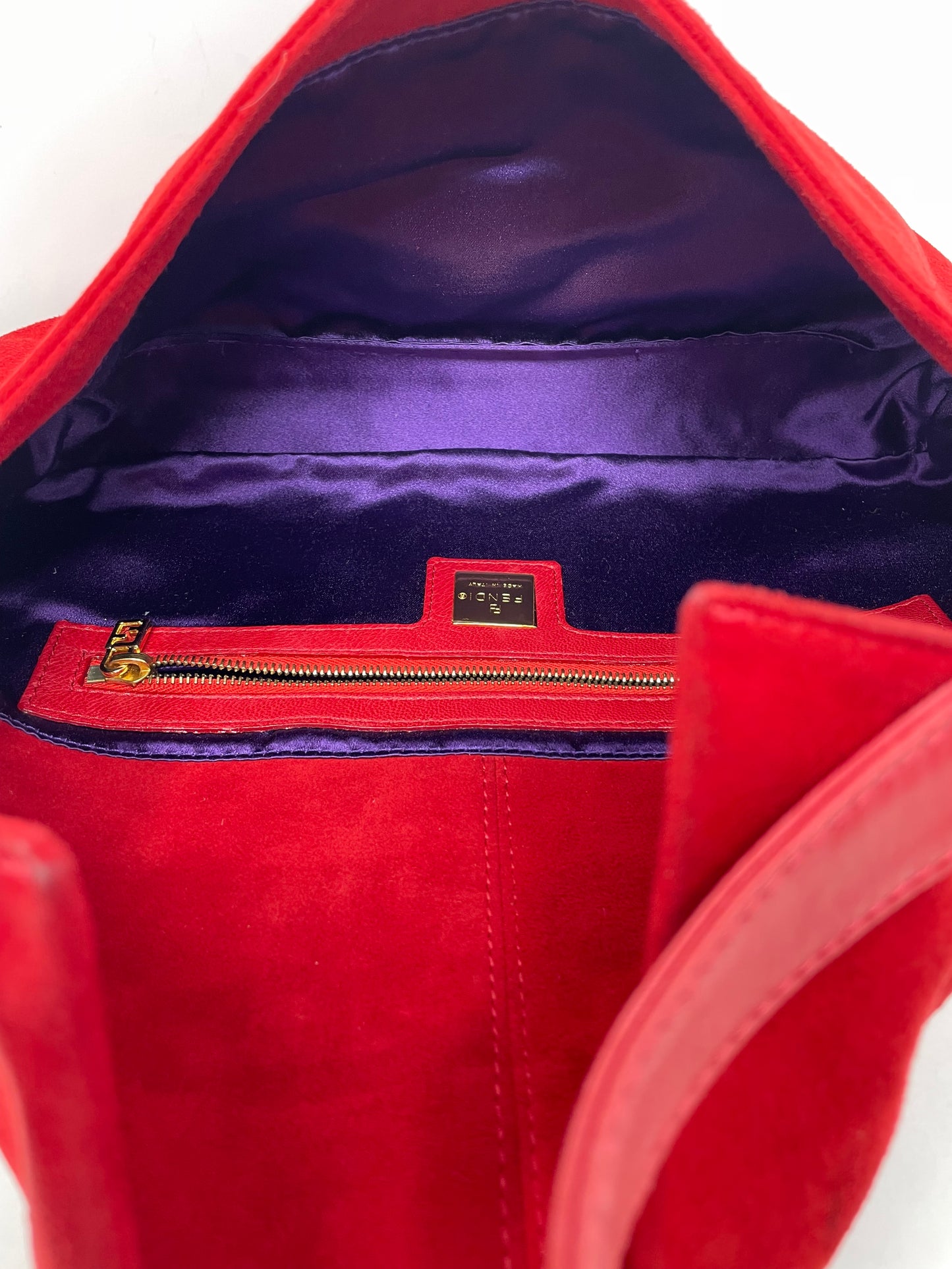 Fendi Red Suede Mama Baguette Shoulder Bag