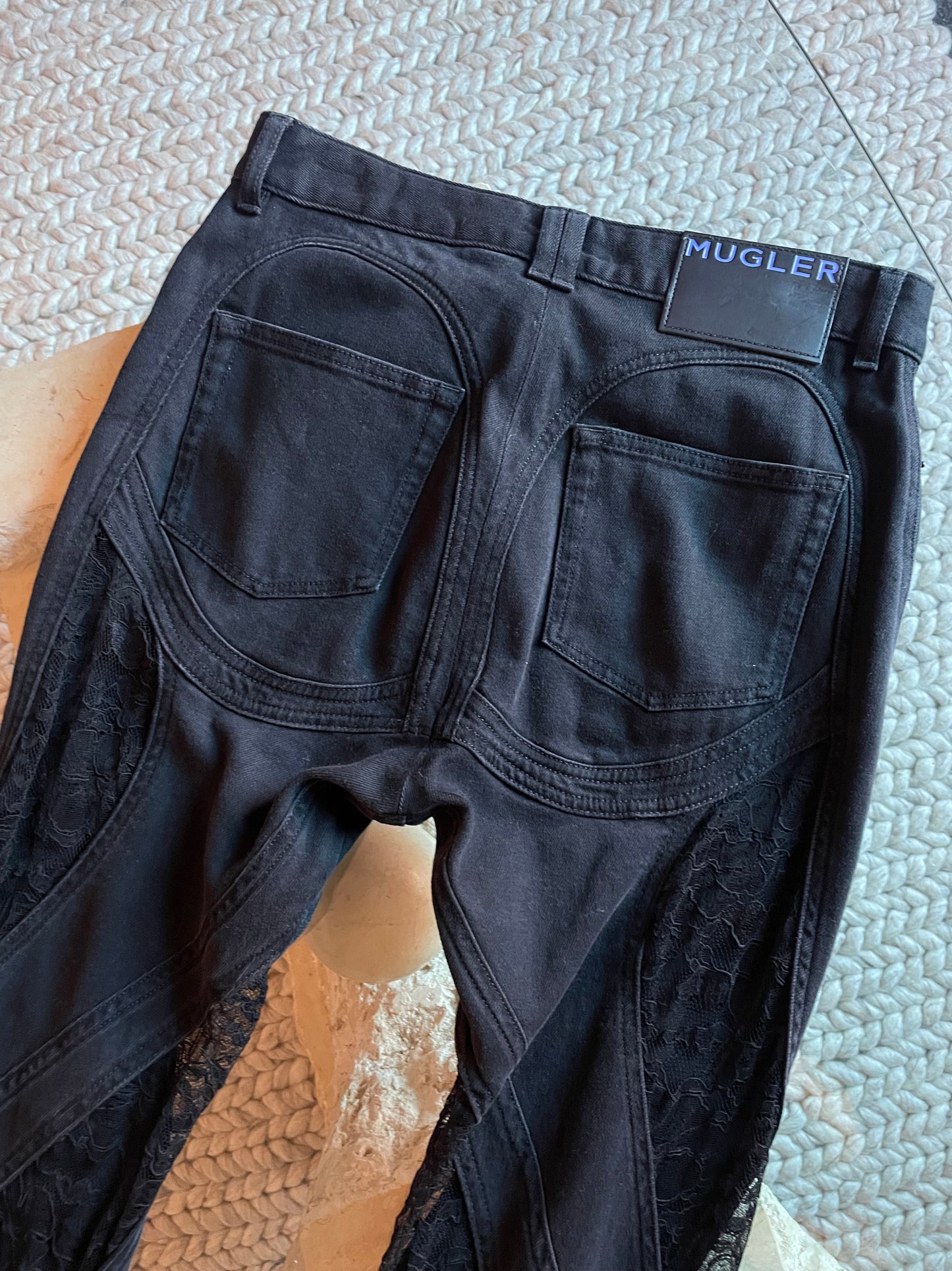 Mugler Spiral Lace-Panelled Jeans