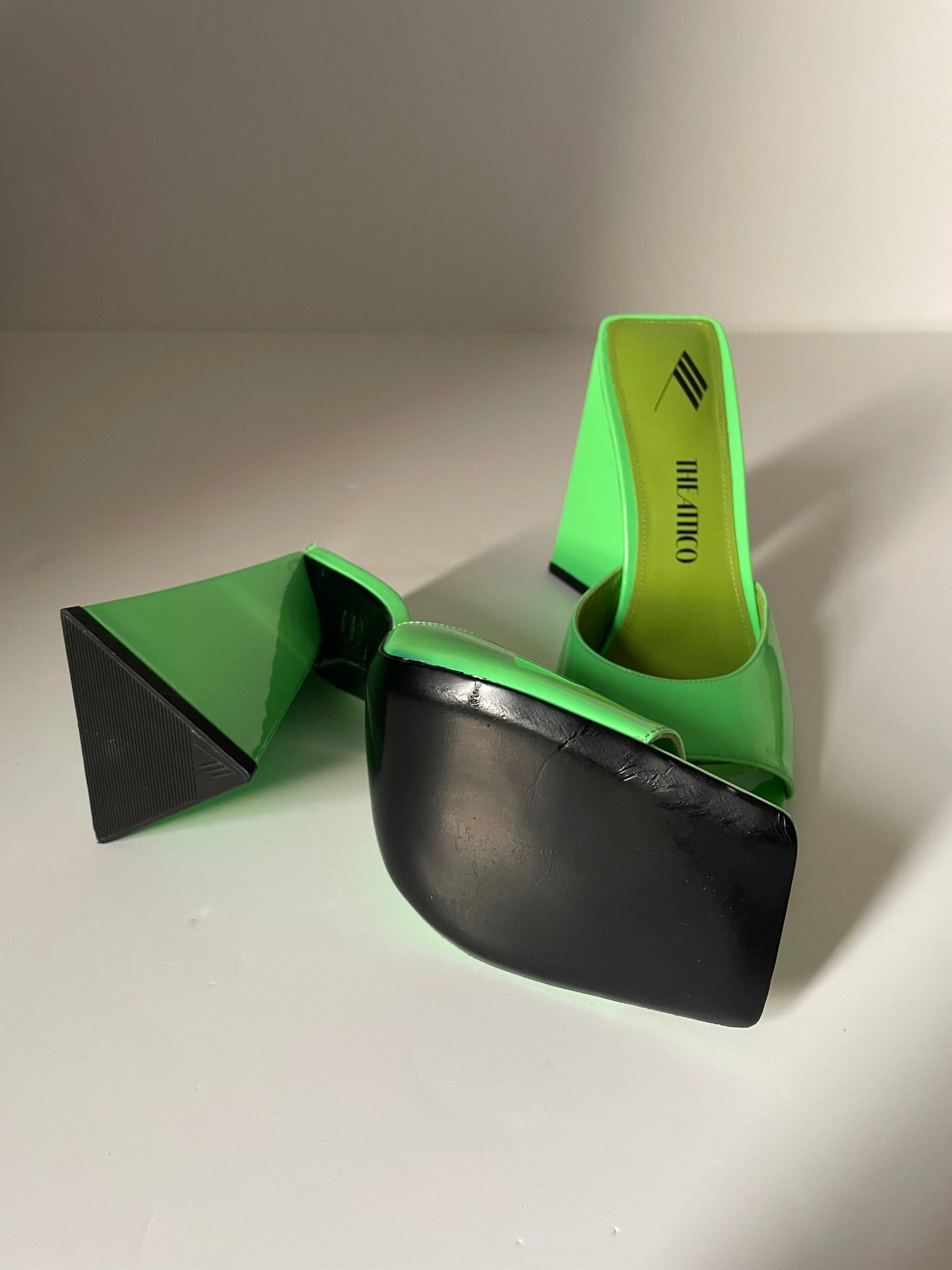 The Attico Devon Green Leather Sandals