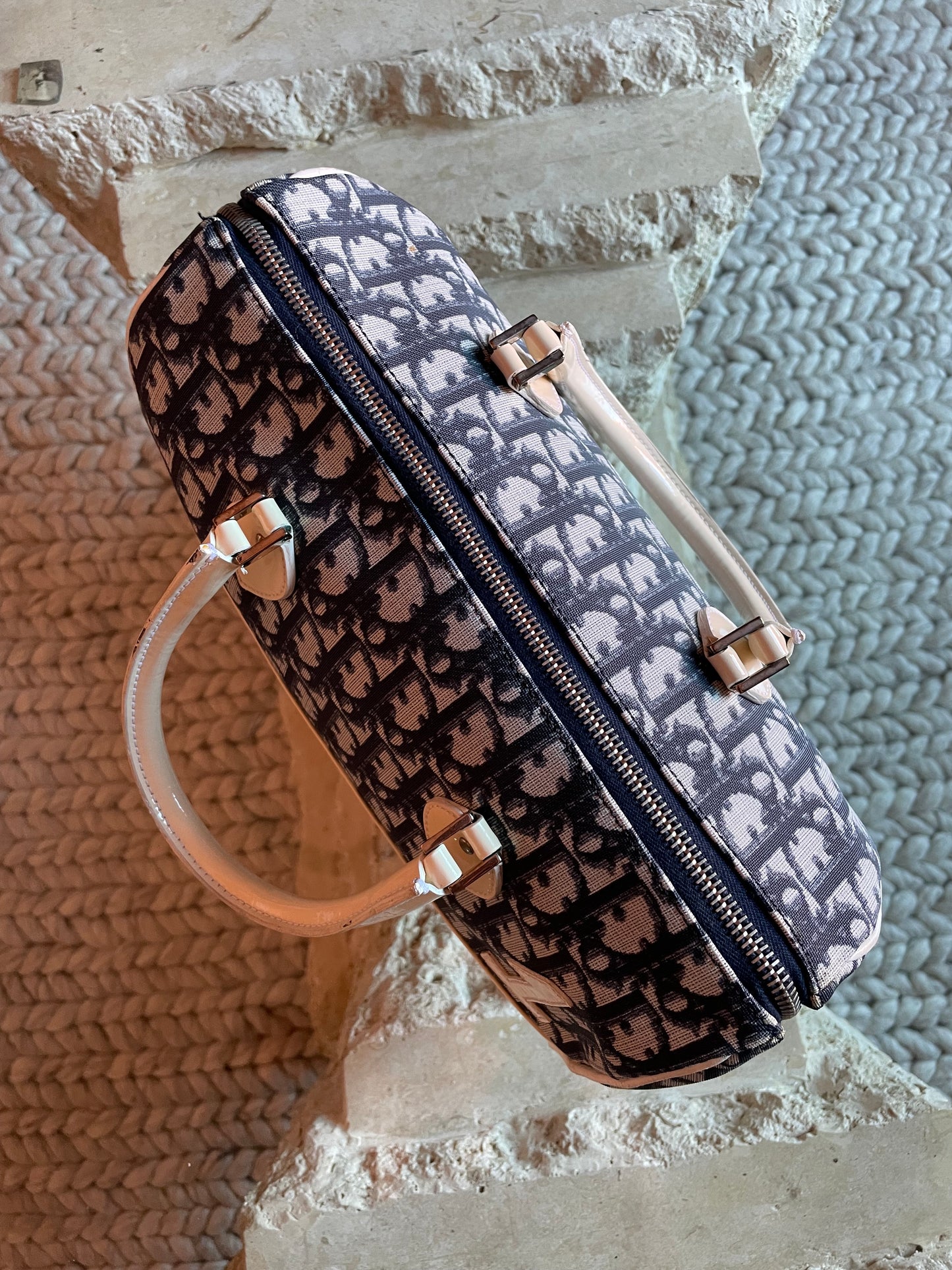 Christian Dior Blue Trotter Diorissimo Canvas Boston Bag