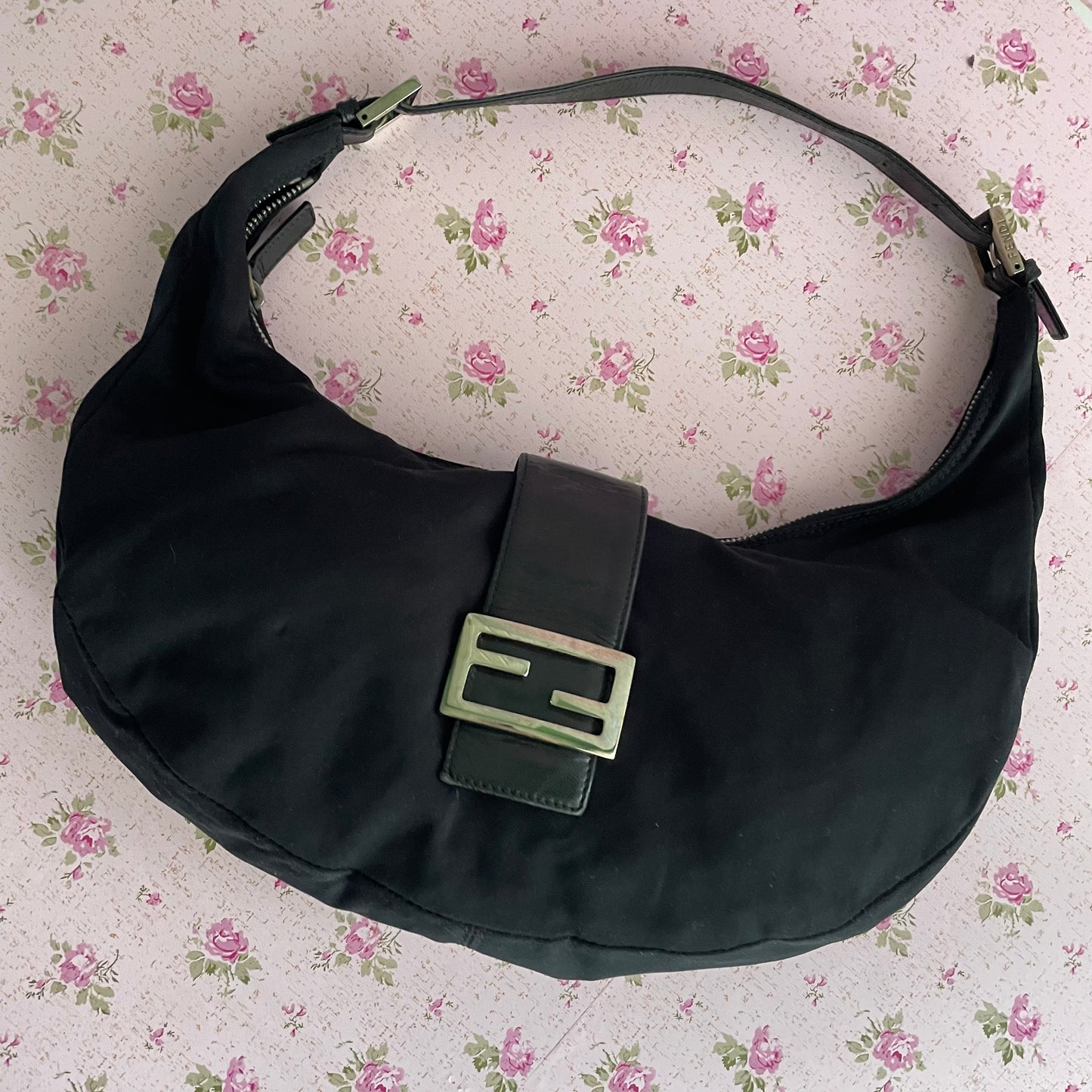 Fendi Mama Black Half Moon Croissant Shoulder Bag