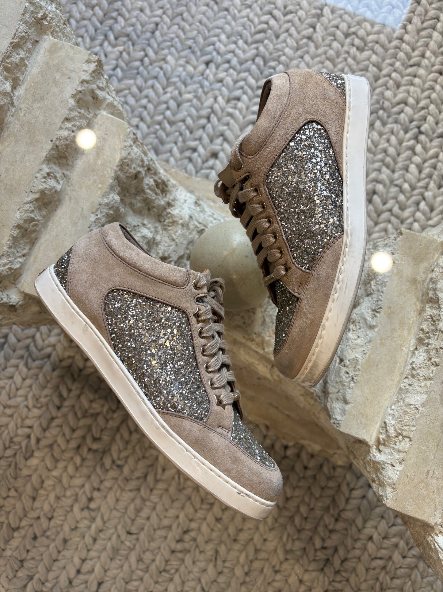Jimmy Choo Suede Glitter Accents Sneakers