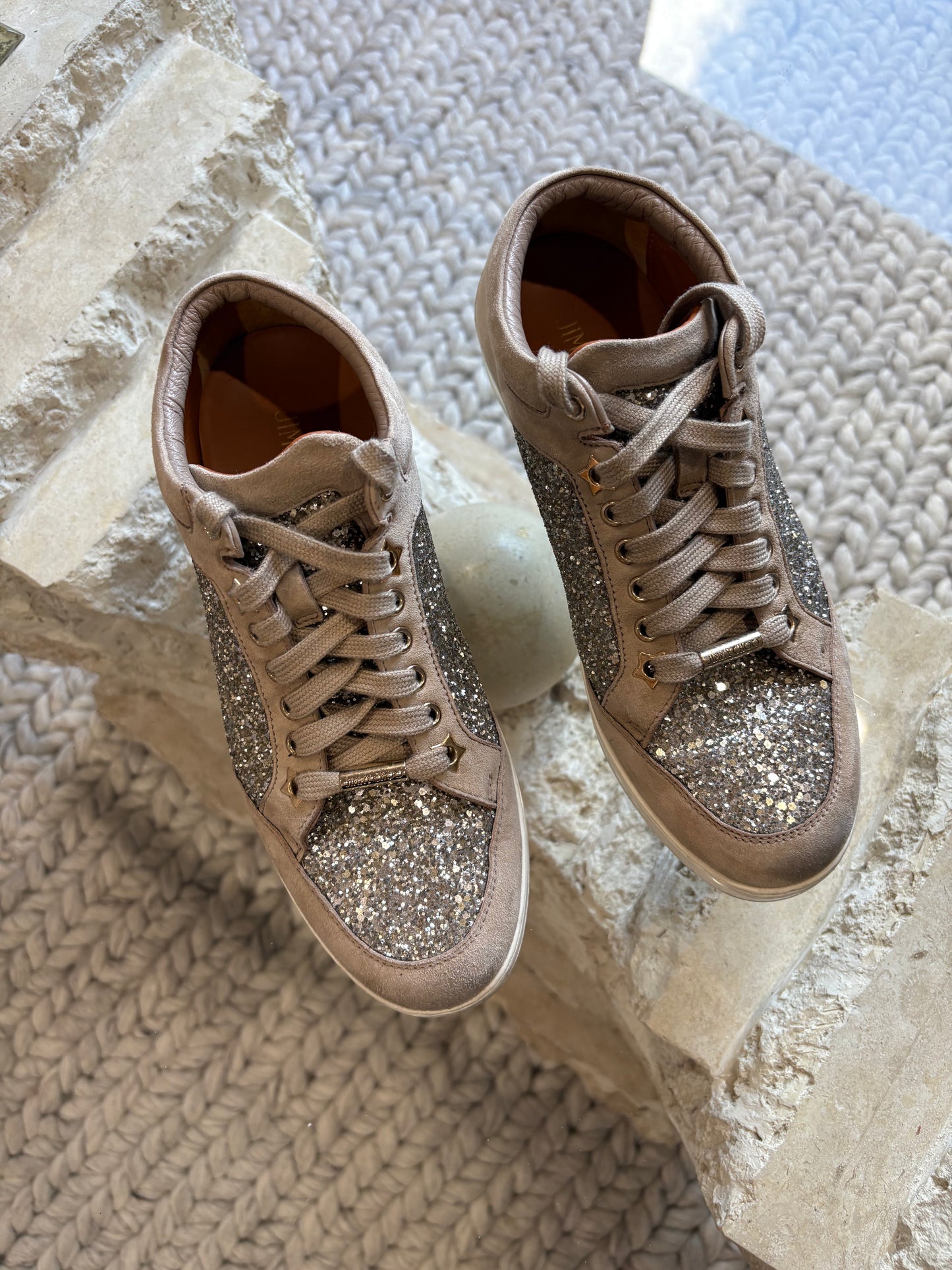 Jimmy Choo Suede Glitter Accents Sneakers