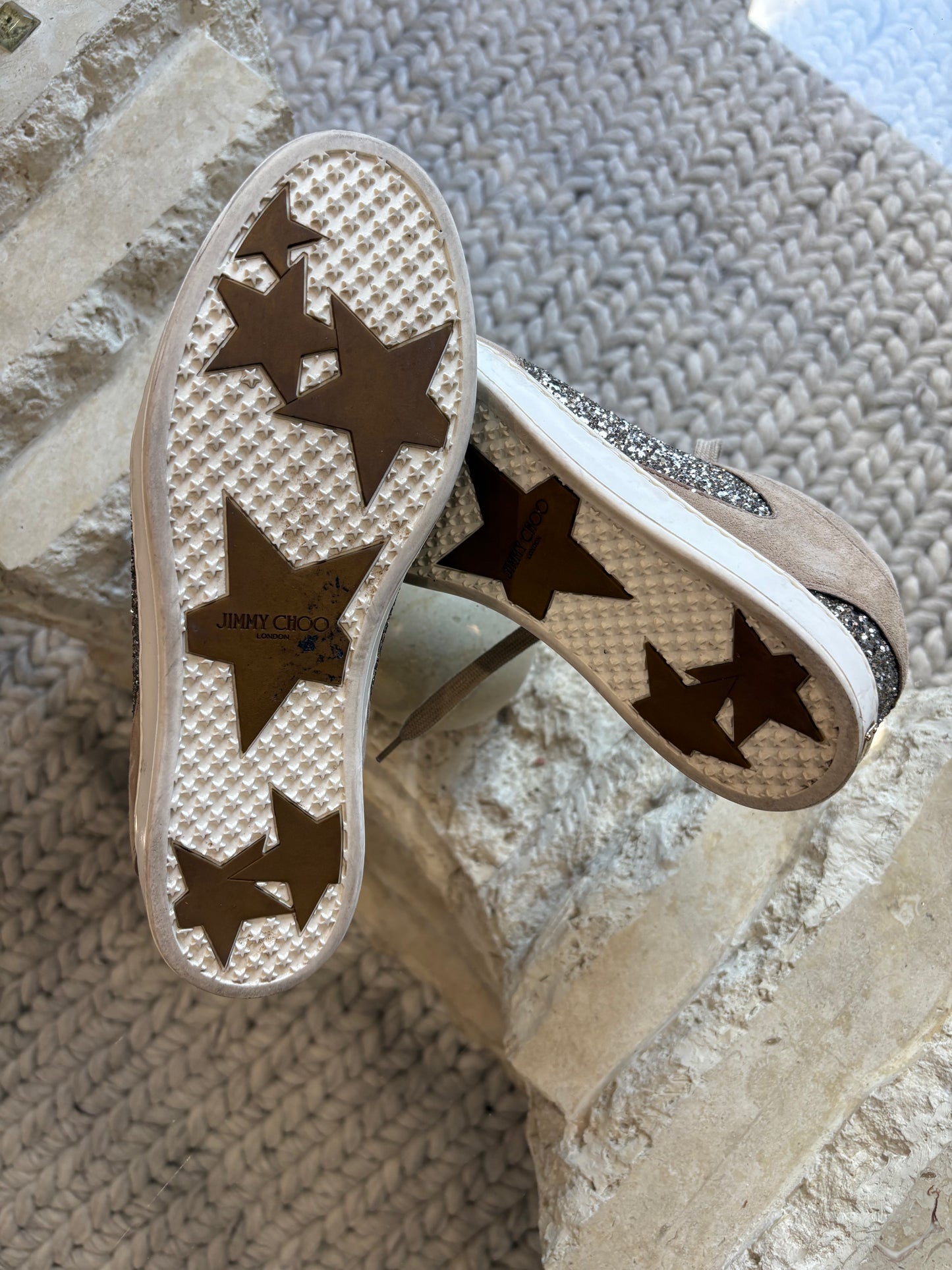 Jimmy Choo Suede Glitter Accents Sneakers