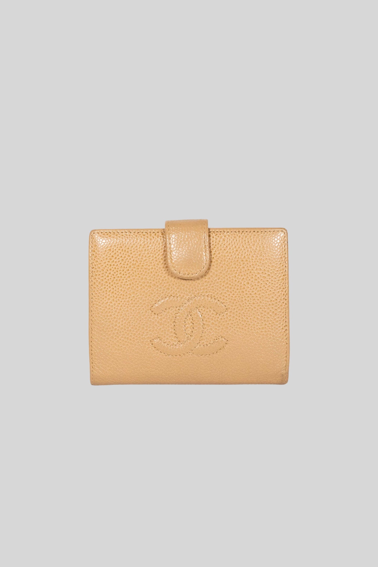 Chanel Beige Caviar Timeless CC Compact Wallet