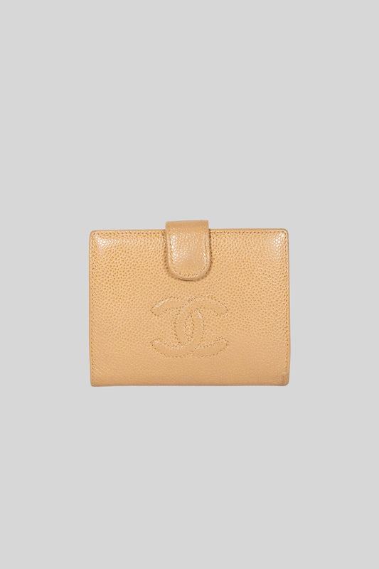 Chanel Beige Caviar Timeless CC Compact Wallet