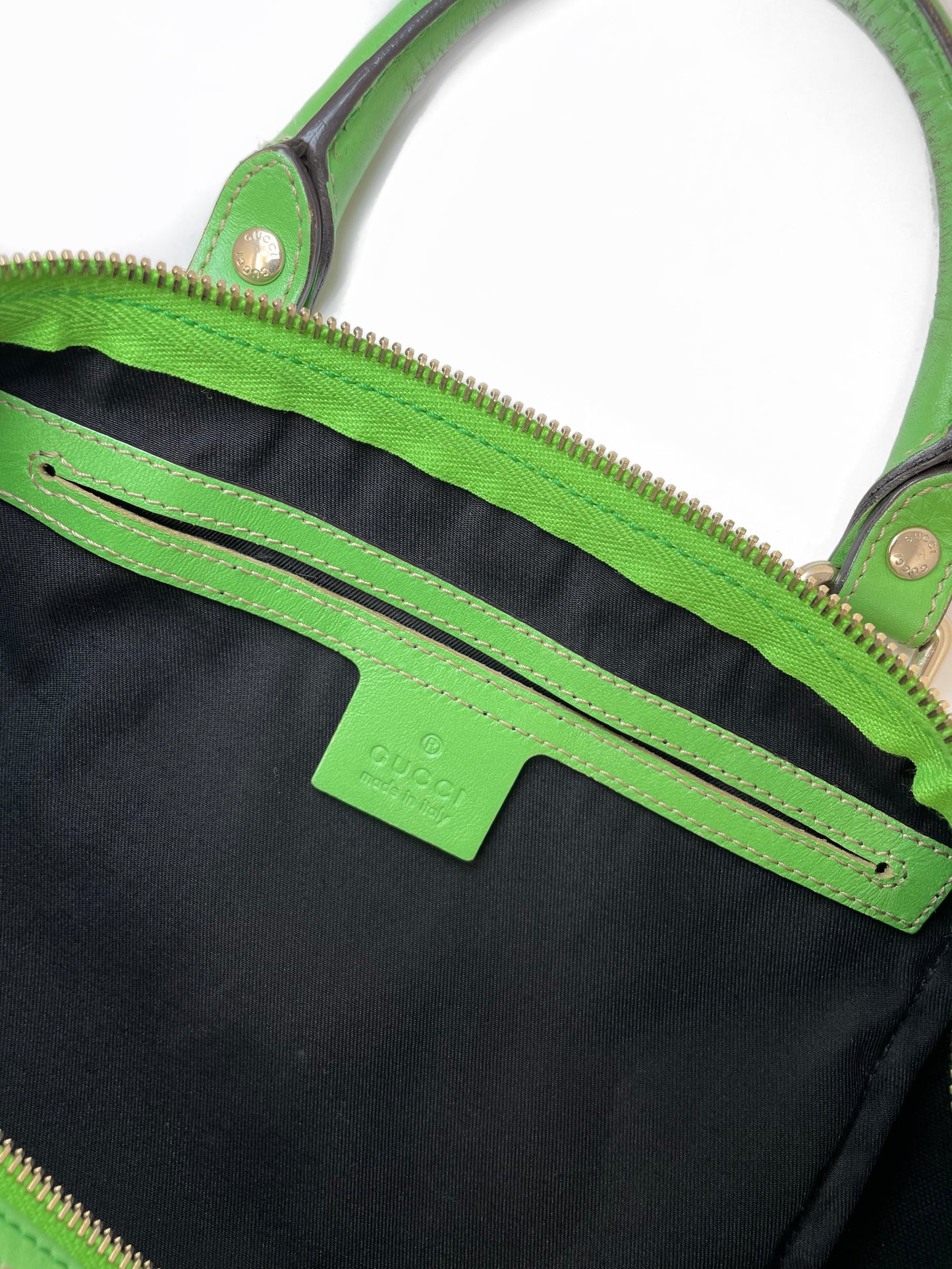 Gucci White/Green GG Supreme Canvas And Leather Medium Web Stripe Joy Boston Bag