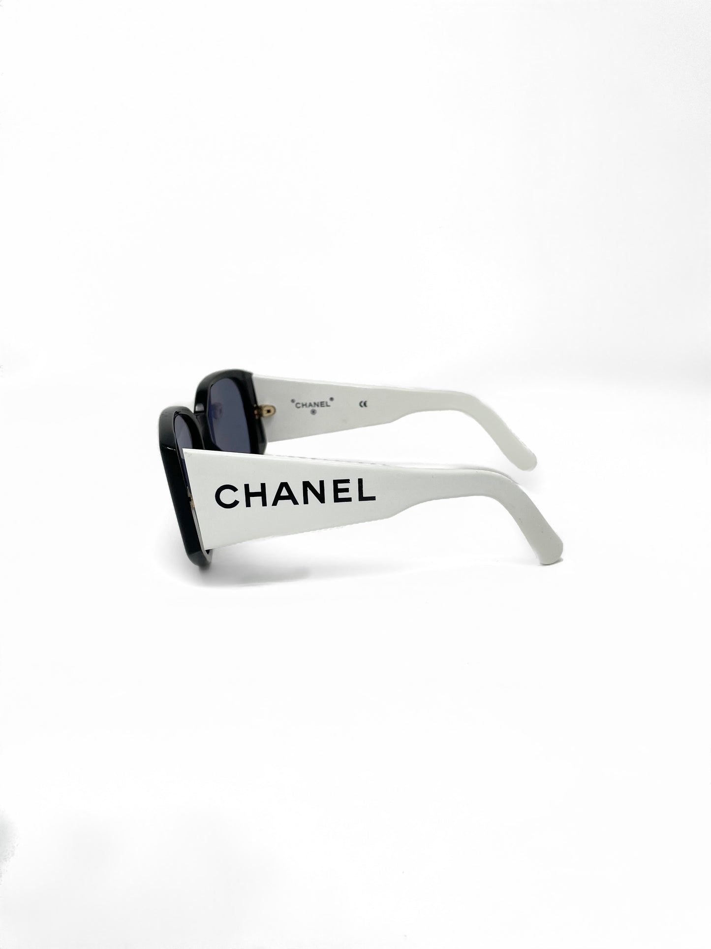 Vintage Chanel Black and White Logo Sunglasses