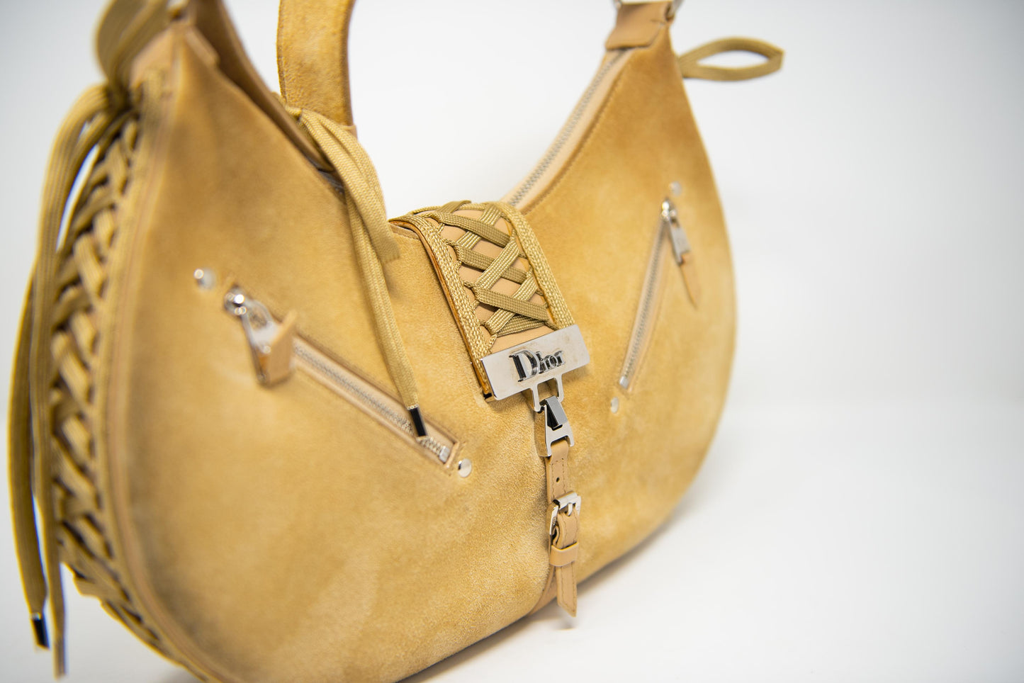 Christian Dior Suede Admit It Lace Up Shoulder Bag