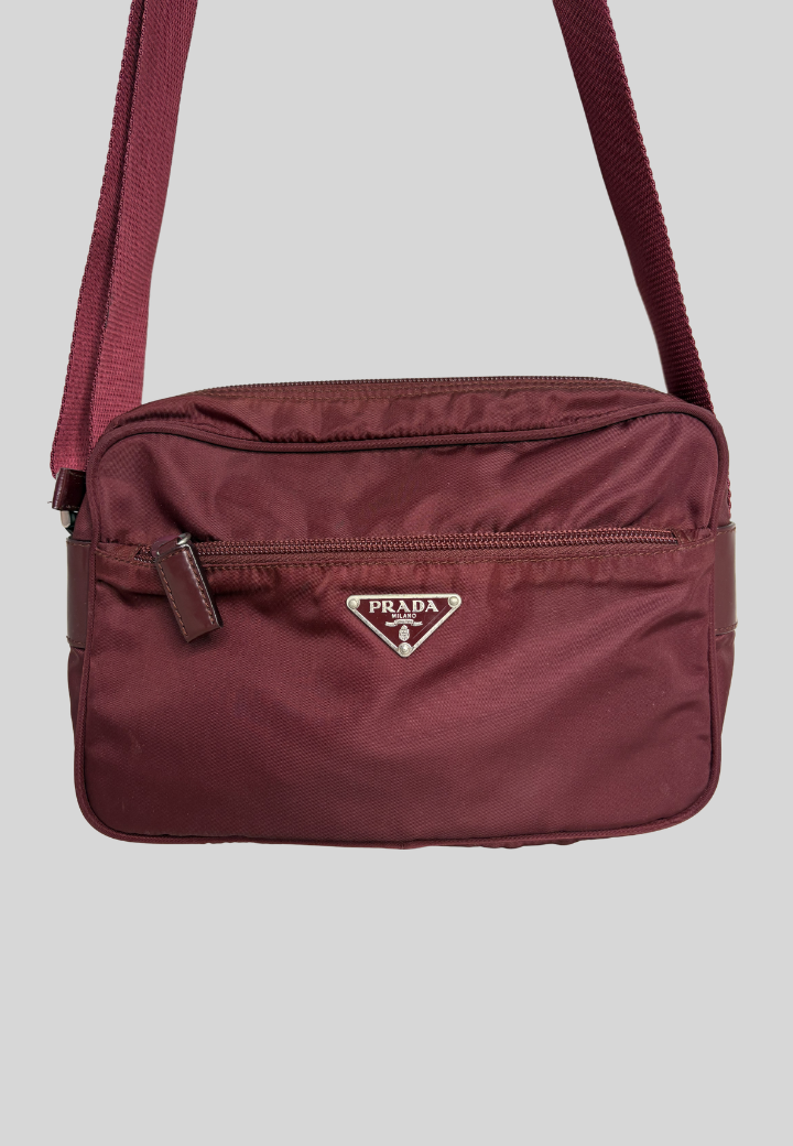 Prada Nylon Burgundy Shoulder Bag
