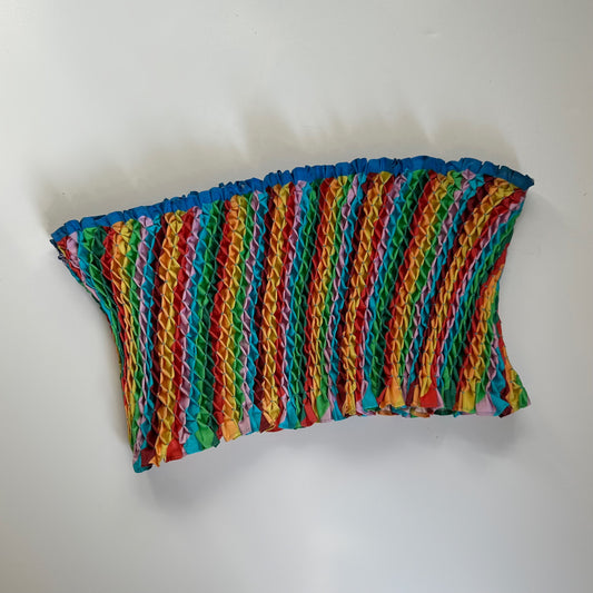 Valentino Smocked Stripe Strapless Crop Tube Top