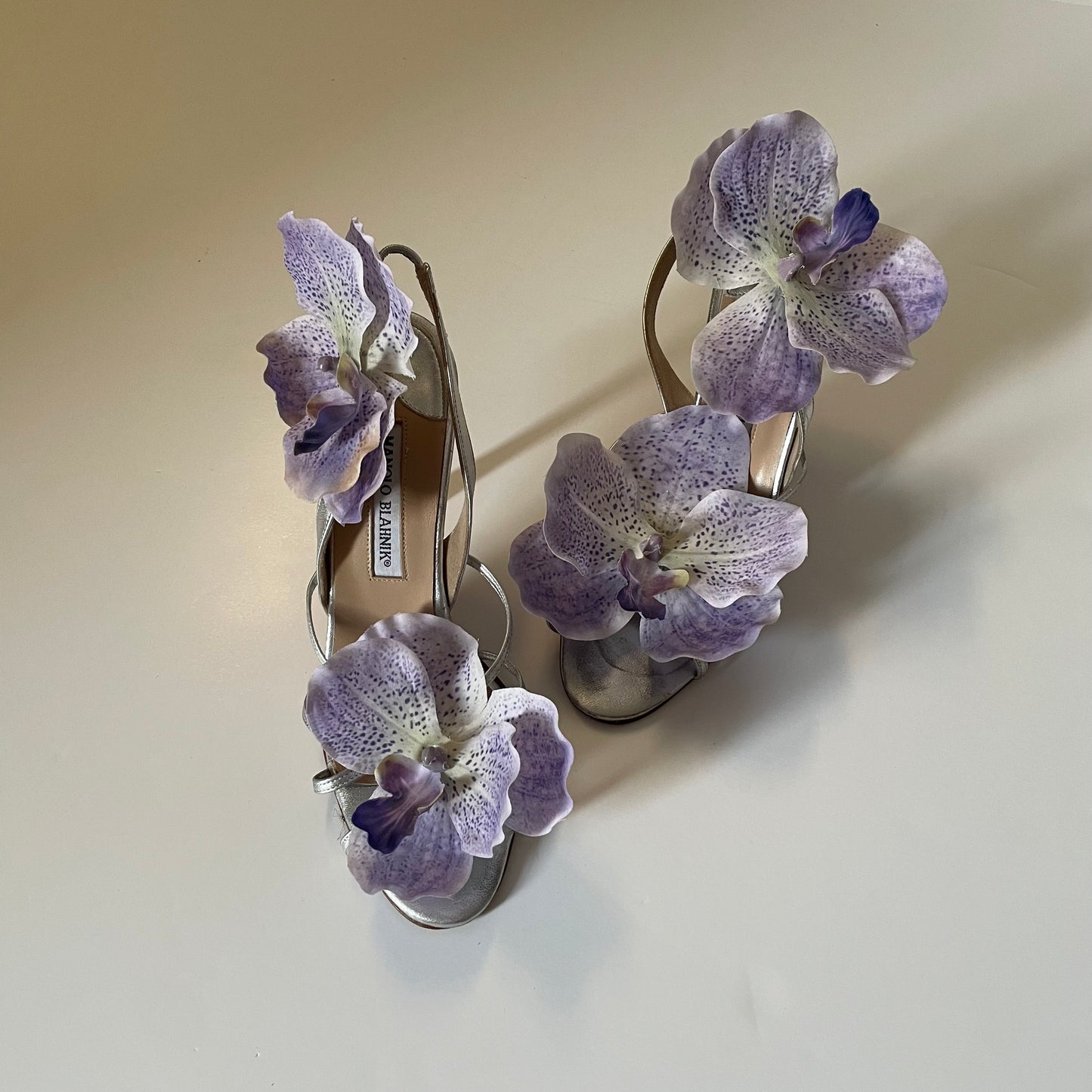 Manolo Blahnik Silver Flower Sandals