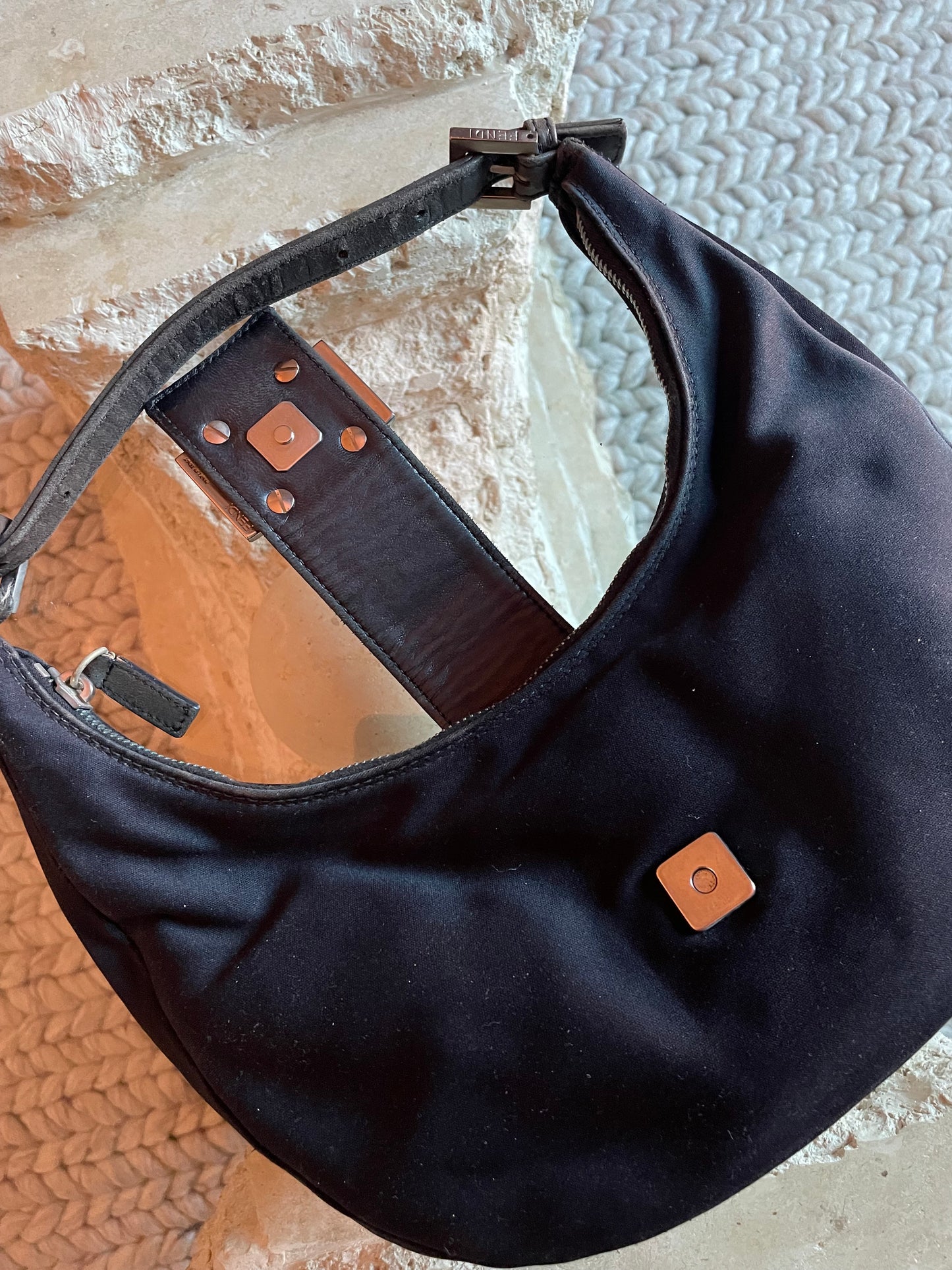 Fendi Mama Black Half Moon Croissant Shoulder Bag