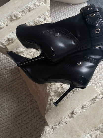 Alexander McQueen Leather Buckle-Cuff Stiletto Moto Booties