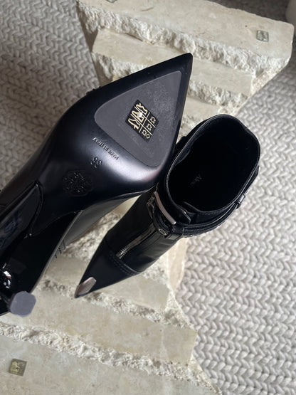 Alexander McQueen Leather Buckle-Cuff Stiletto Moto Booties