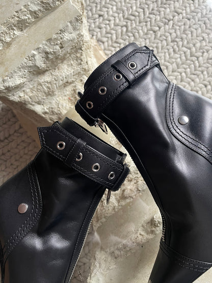 Alexander McQueen Leather Buckle-Cuff Stiletto Moto Booties