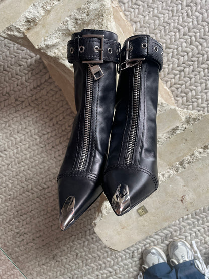 Alexander McQueen Leather Buckle-Cuff Stiletto Moto Booties
