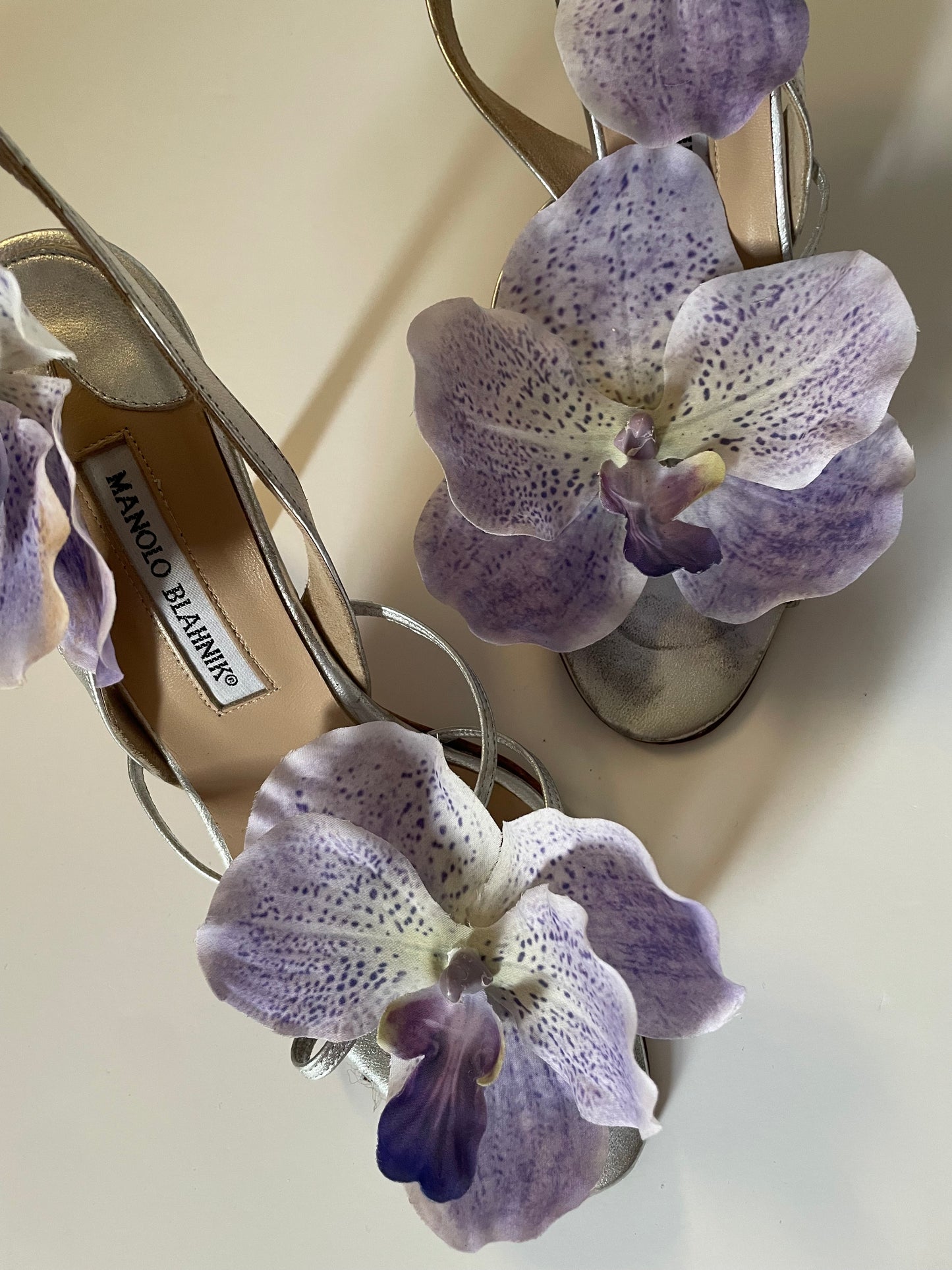 Manolo Blahnik Silver Flower Sandals