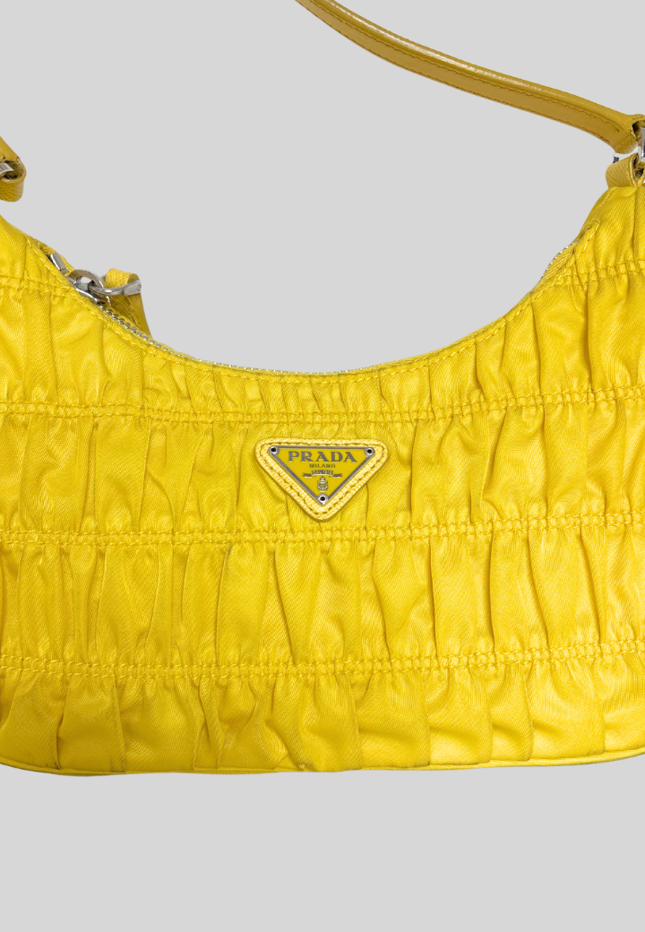 Prada Tessuto Nylon Gaufre Shoulder Bag Giallo