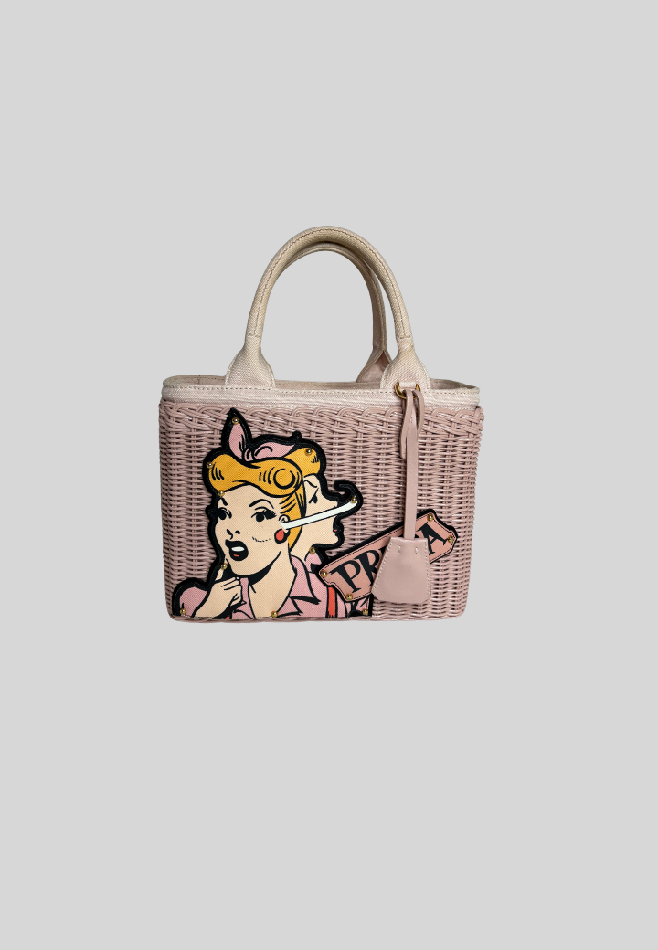 Prada Comic Basket Bag Wicker Canapa