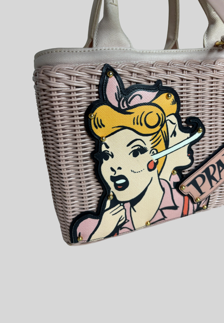 Prada Comic Basket Bag Wicker Canapa
