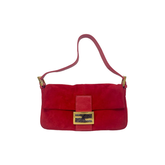 Fendi Red Suede Mama Baguette Shoulder Bag