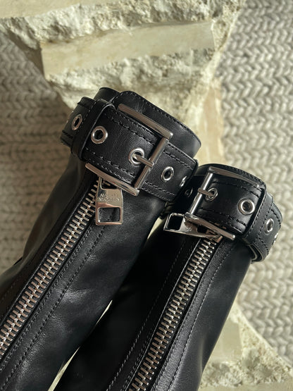 Alexander McQueen Leather Buckle-Cuff Stiletto Moto Booties