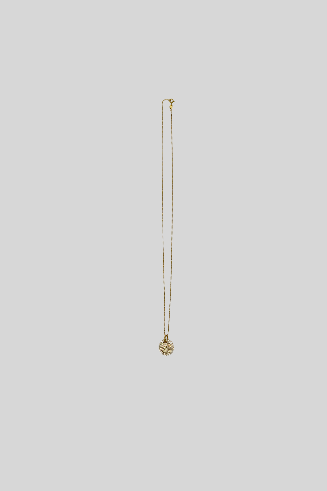 Chanel Crystal and Pearl Button Necklace 24" Gold Vermeil Chain