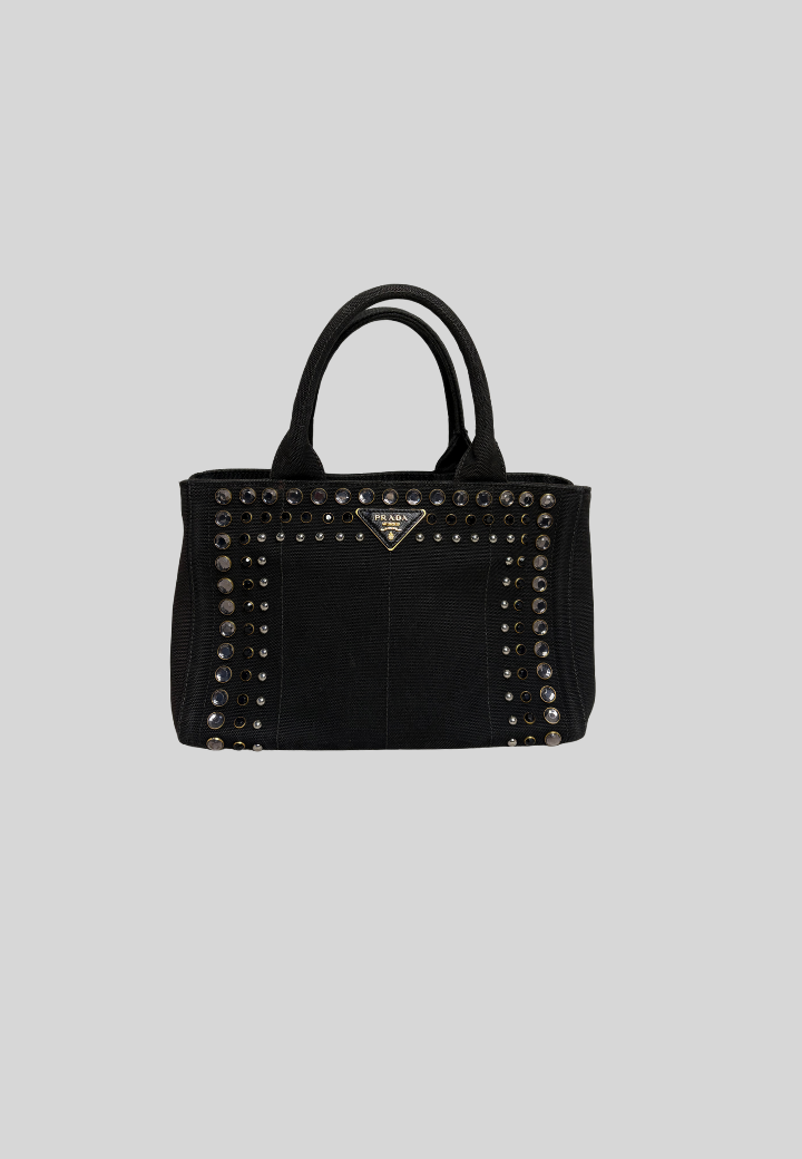Prada Canapa Bejeweled Studded Tote Bag