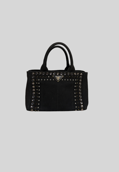 Prada Canapa Bejeweled Studded Tote Bag