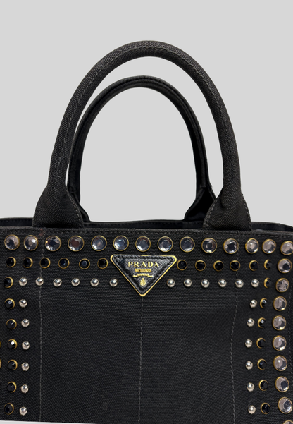 Prada Canapa Bejeweled Studded Tote Bag