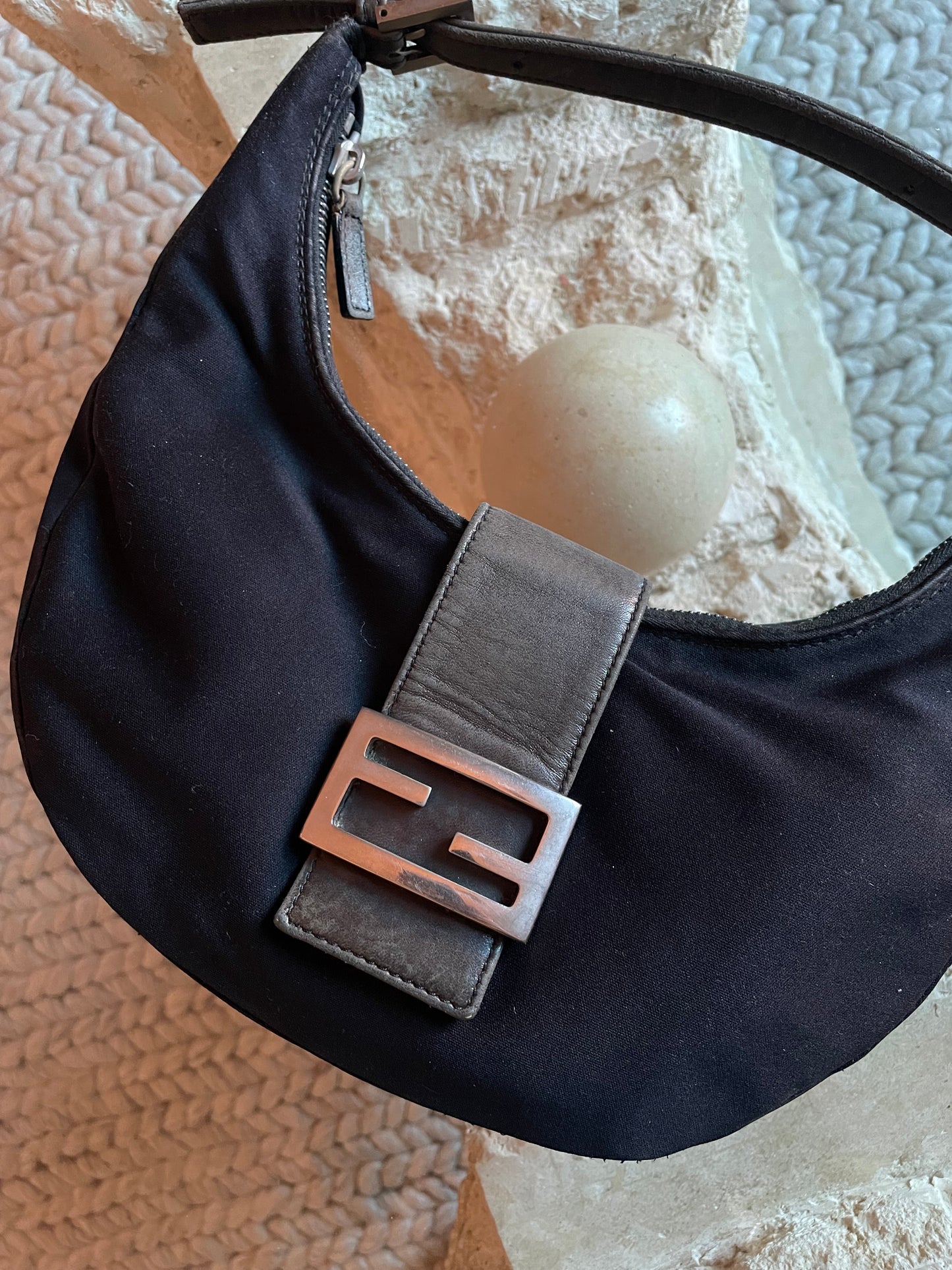 Fendi Mama Black Half Moon Croissant Shoulder Bag