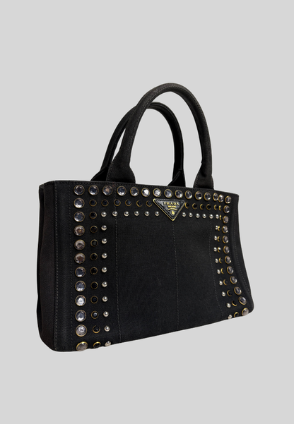 Prada Canapa Bejeweled Studded Tote Bag