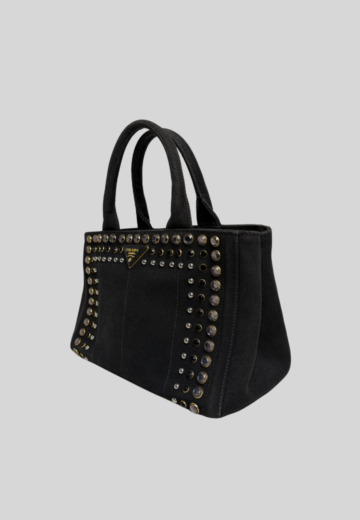 Prada Canapa Bejeweled Studded Tote Bag
